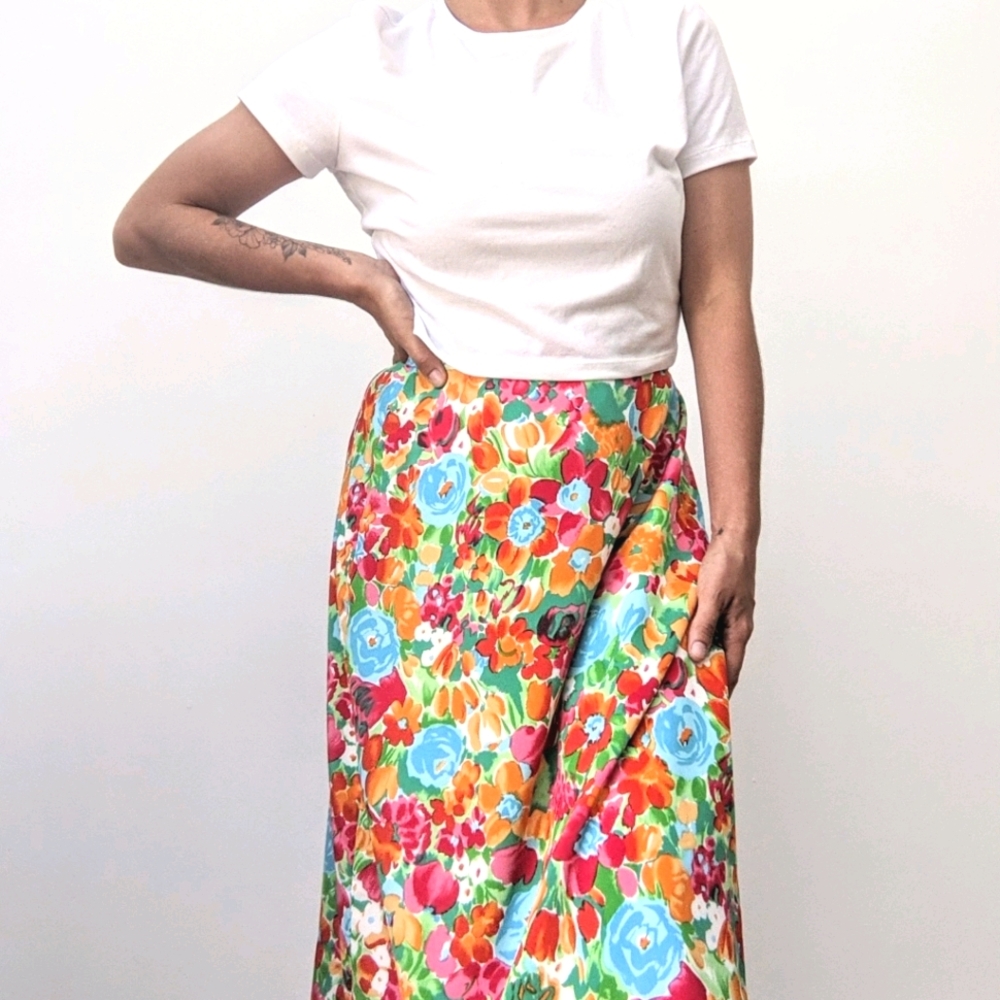 🖤 Vintage Flower Print Midi Skirt